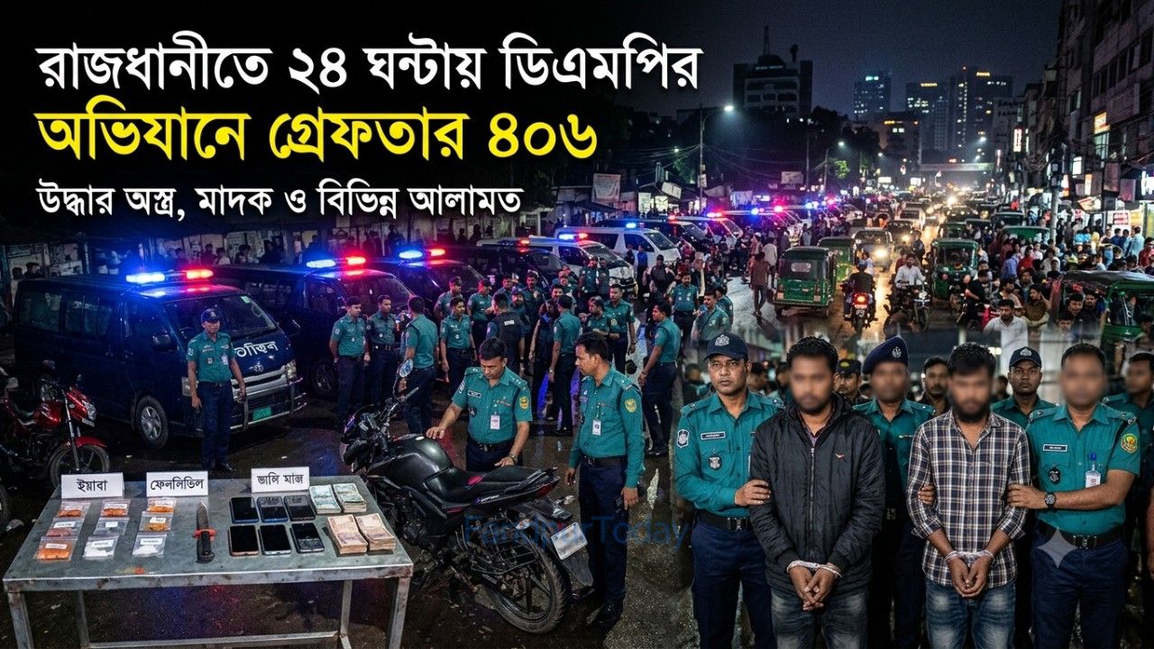 রাজধানীতে ২৪ ঘণ্টার অভিযানে গ্রেফতার ৪০৬, অস্ত্র ও মাদক উদ্ধার
