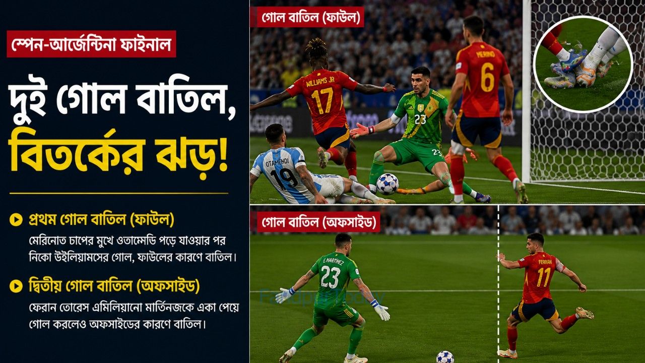স্পেন-আর্জেন্টিনা ফাইনালে দুই গোল বাতিল, রেফারির সিদ্ধান্ত ঘিরে তুমুল বিতর্ক