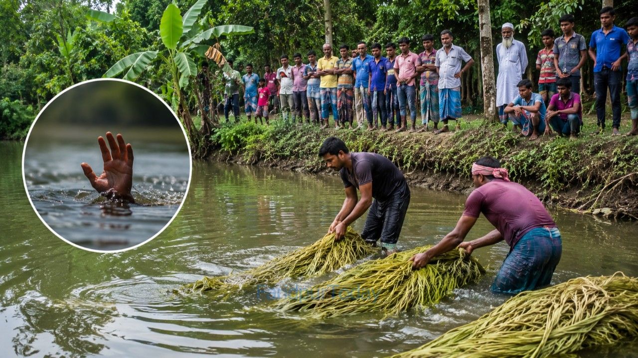 বোয়ালমারীতে পাট ধোয়ার সময় পুকুরে পড়ে যুবকের মৃত্যু